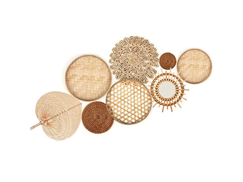 Настенный декор из корзин с голубым украшением из бамбука, африканское искусство