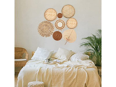 Настенный декор из корзин с голубым украшением из бамбука, африканское искусство